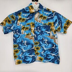 Vintage Van Cort Hawaiian Shirt Mens Large 70s Surfer‎ Aloha All Over Print